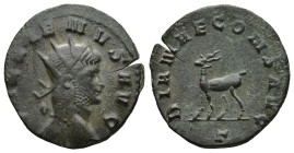 Gallienus (AD 253-268). Rome
Antoninianus (20,2mm 2,6g)
Obv: GALLIENVS AVG. Radiate head right.
Rev: DIANAE CONS AVG / Γ. Antelope walking left
RI...