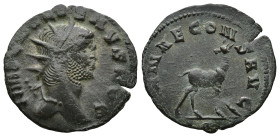 Gallienus (AD 253-268). Rome
Antoninianus (20,5mm 1,7g)
Obv: GALLIENVS AVG. Radiate head right
Rev: DIANAE CONS AVG / E. Deer standing right, head ...