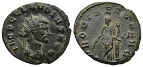 Claudius II Gothicus (AD 268-270). Rome
Antoninianus (21,5mm 3,1g)
Obv: IMP C CLAVDIVS AVG. Radiate head to right
Rev: PROVIDENT AVG / XII. Provide...
