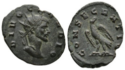 Divus Claudius II Gothicus (died 270 AD). Rome
AE Antoninianus (18,4mm 2,1g)
Obv: DIVO CLAVDIO. Radiate head of Claudius II to right.
Rev: CONSECRA...