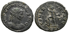 Aurelian (270-275 AD). Antioch
AE Antoninianus (23mm 3,6g)
Obv: IMP C AVRELIANVS AVG. Radiate and cuirassed bust right
Rev: CONSERVAT AVG. Sol adva...