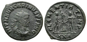 Carinus (283-285 AD). Kyzikos
Antoninianus (21.mm 2,8g)
Obv: IMP M AVR CARINVS NOB CAES. Radiate, draped and cuirassed bust right
Rev: CLEMENTIA TE...