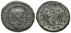 Maximianus (286-305 AD). Antioch
AE Antoninianus (22,6mm 3,9g)
Obv: IMP C M AVR VAL MAXIMIANVS P F AVG. Radiate, draped and cuirassed bust of Maximi...