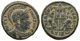 Licinius I (308-324 AD). Siscia
AE Follis (19,4mm 3,9g)
Obv: IMP LICINIVS AVG. Helmeted and cuirassed bust right.
Rev: VIRTVS EXERCIT / S - F / HL ...