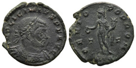 Licinius I (AD 308-324). Treveri (Trier)
AE Follis (19,8mm 2,6g)
Obv: IMP LICINIVS P F AVG. Laureate and cuirassed bust to right
Rev: GENIO POP ROM...