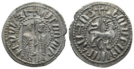 ARMENIA. Cilician Armenia. Hetoum I with Zabel (AD 1226-1270)
AR Tram (22mm 2,9g)
Obv: Hetoum and Queen Zabel standing facing, holding long cross be...