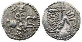 ARMENIA. Cilician Armenia. Levon II (AD 1270-1289). Sis. Struck from Tram dies
AR New Half Tram (14,7mm 1,3g)
Obv: Levon with patriarchal cross on h...