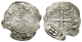 CRUSADERS. Antioch. Bohémond III (1163-1201 AD)
AR Denier (17,6mm 0,6g)
Obv: Helmeted bust of Bohemond III to left, wearing chain mail composed of c...