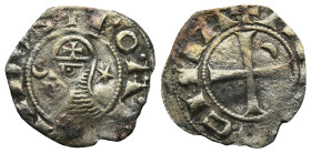 CRUSADERS. Antioch. Bohémond III (1163-1201 AD)
AR Denier (16,2mm 0,6g)
Obv: Helmeted bust of Bohemond III to left, wearing chain mail composed of c...