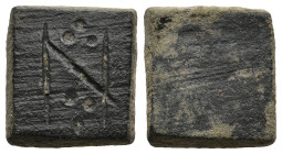 Byzantine weight
AE Bronze (4,1g 12,7mm diameter)
Obv: Large N, three pellet above and below
Rev: Blank