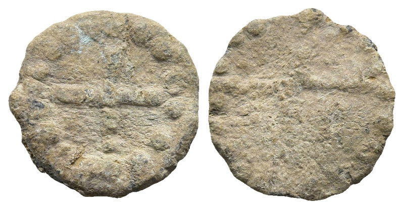 Byzantine Lead Seal (AD 6th-11th centuries)
(0,9g 12,4mm diameter)