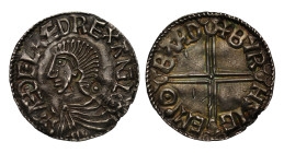Aethelred II silver Penny, long cross type, Barnstable Mint, moneyer Byrhsige