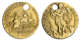 Charles II gold Touchpiece smaller hatched rigging