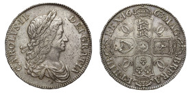 AU Details | Charles II 1663 silver Crown XV edge