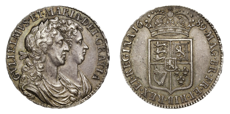 William and Mary (1688-94), silver Halfcrown, 1689, first conjoined laureate and...