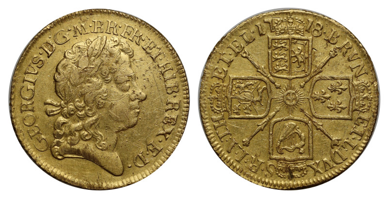 George I (1714-27), gold Guinea, 1718/7, first laureate head right, Latin legend...