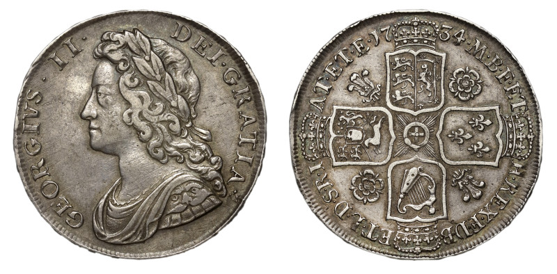 George II (1727-60), silver Halfcrown, 1734, young laureate and draped bust left...