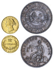 Australia Victoria 1864 gold Half-Sovereign and Rocke Melbourne copper Penny Token Lion reverse