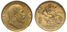 MS61 | Australia Edward VII 1910 Sydney mint gold Half-Sovereign