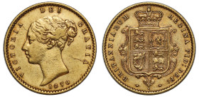 VF Details | Victoria 1870 gold Half-Sovereign die number 14 shield with no dot obverse die crack