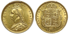 MS62+ | Victoria 1887 gold Half-Sovereign Small Close J.E.B. DISH L503