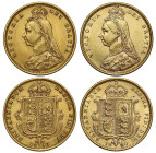 Victoria gold Half-Sovereigns (2): 1890, high and low shields