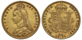 AU50 | Victoria 1891 gold Half-Sovereign No initials High shield Hill 480A