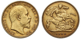 XF40 | Australia Edward VII 1904 Perth mint gold Half-Sovereign
