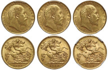 Edward VII gold Half-Sovereigns (3): 1908, 1909, 1910