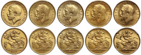 George V gold Half-Sovereigns (5): 1911, 1912, 1913, 1914, 1915