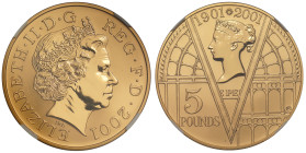 PF70 Reverse | Elizabeth II 2001 gold reverse proof Five Pounds Crown Victoria Anniversary