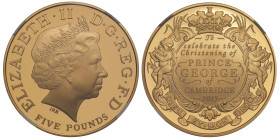 PF70 UCAM | Elizabeth II 2013 gold proof Five Pounds Crown Christening of Prince George