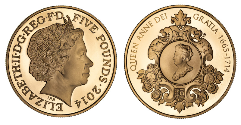 g Elizabeth II (1952-2022), gold proof Five Pounds, 2014, struck to commemorate ...