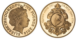 PF70 UCAM | Elizabeth II 2014 gold proof Five Pounds Crown Anniversary of the death of Queen Anne