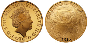 Elizabeth II 2015 gold proof Five Pounds Crown 200th Anniversary of the battle of Waterloo