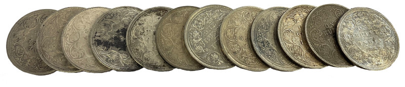 British India, Uniform Series, Queen Victoria (1840-1901), silver Rupees, "Gothi...