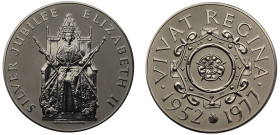 Silver Jubilee of Elizabeth II, 1977, large Platinum Medal, unsigned [by B Sindall], Elizabeth enthroned facing, ELIZABETH II SILVER JUBILEE, rev. Tud...