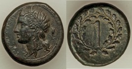 SICILY. Syracuse. Fourth Democracy (289-287 BC). AE (26mm, 14.67 gm, 4h). About XF, lt. smoothing. ΣYPAKOΣIΩN, wreathed head of Persephone left; grain...