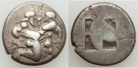 THRACIAN ISLANDS. Thasos. Ca. 525-500 BC. AR stater (20mm, 6.93 gm). About VF. Thasian standard. Nude ithyphallic satyr running right, carrying strugg...