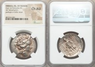 THRACIAN ISLANDS. Thasos. Ca. 148-90/80 BC. AR tetradrachm (30mm, 11h). NGC Choice AU. Head of Dionysus right, crowned with ivy, wearing mitra (cloth ...