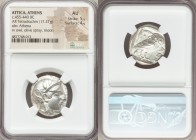ATTICA. Athens. Ca. 455-440 BC. AR tetradrachm (24mm, 17.21 gm, 7h). NGC AU 5/5 - 4/5. Early transitional issue. Head of Athena right, wearing crested...