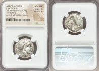 ATTICA. Athens. Ca. 440-404 BC. AR tetradrachm (24mm, 17.20 gm, 4h). NGC Choice AU 3/5 - 4/5. Mid-mass coinage issue. Head of Athena right, wearing cr...