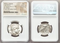 ATTICA. Athens. Ca. 440-404 BC. AR tetradrachm (26mm, 17.17 gm, 12h). NGC AU 5/5 - 4/5. Mid-mass coinage issue. Head of Athena right, wearing crested ...