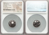 SARONIC ISLANDS. Aegina. Ca. 525-480 BC. AR stater (18mm, 12.07 gm). NGC Fine 4/5 - 4/5. Sea turtle viewed from above, head turned sideways, wearing t...