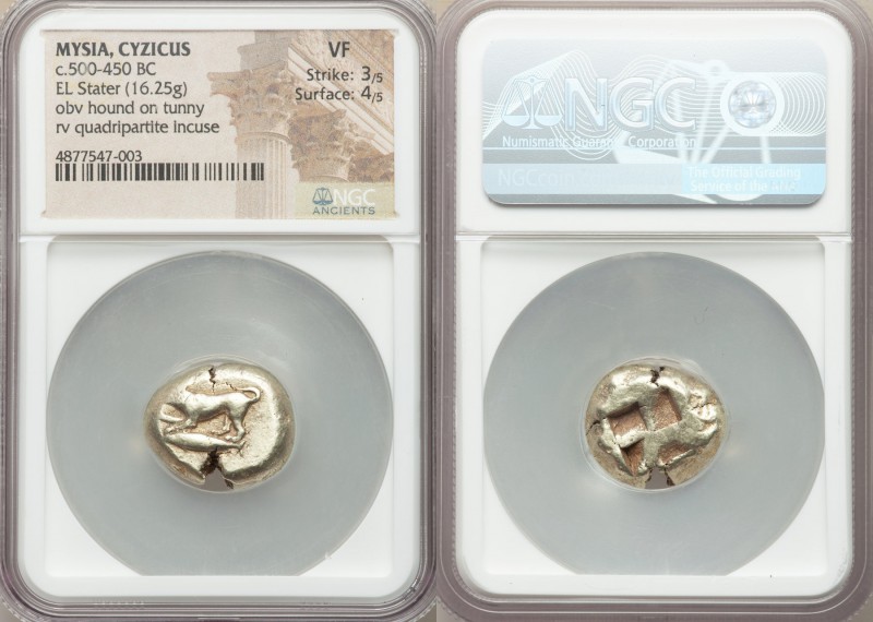 MYSIA. Cyzicus. Ca. 500-450 BC. EL stater (20mm, 16.25 gm). NGC VF 3/5 - 4/5. Do...