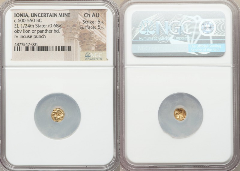 IONIA. Uncertain mint. Ca. 600-550 BC. EL 1/24 stater or myshemihecte (7mm, 0.68...