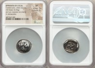 LYCIAN DYNASTS. Teththiveibi (ca. 460-425 BC). AR stater (19mm, 8.45 gm). NGC XF 3/5 - 4/5. Two cocks facing one another on a round shield; KI monogra...