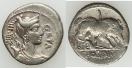 C. Hosidius C.f. Geta (ca. 68 or 64 BC). AR denarius (18mm, 3.76 gm, 6h). About VF. Rome. GETA-III•VIR, draped bust of Diana right, seen from front, w...