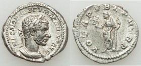 Macrinus (AD 217-218). AR denarius (20mm, 3.25 gm, 5h). XF. Rome, April-December AD 217. IMP C M OPEL SEV MACRINVS AVG, laureate, cuirassed bust of Ma...