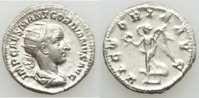 Gordian III (AD 238-244). AR antoninianus (22mm, 4.70 gm, 6h). AU. Rome, 1 January-March (?) AD 240. IMP CAES M ANT GORDIANVS AVG, radiate, draped and...